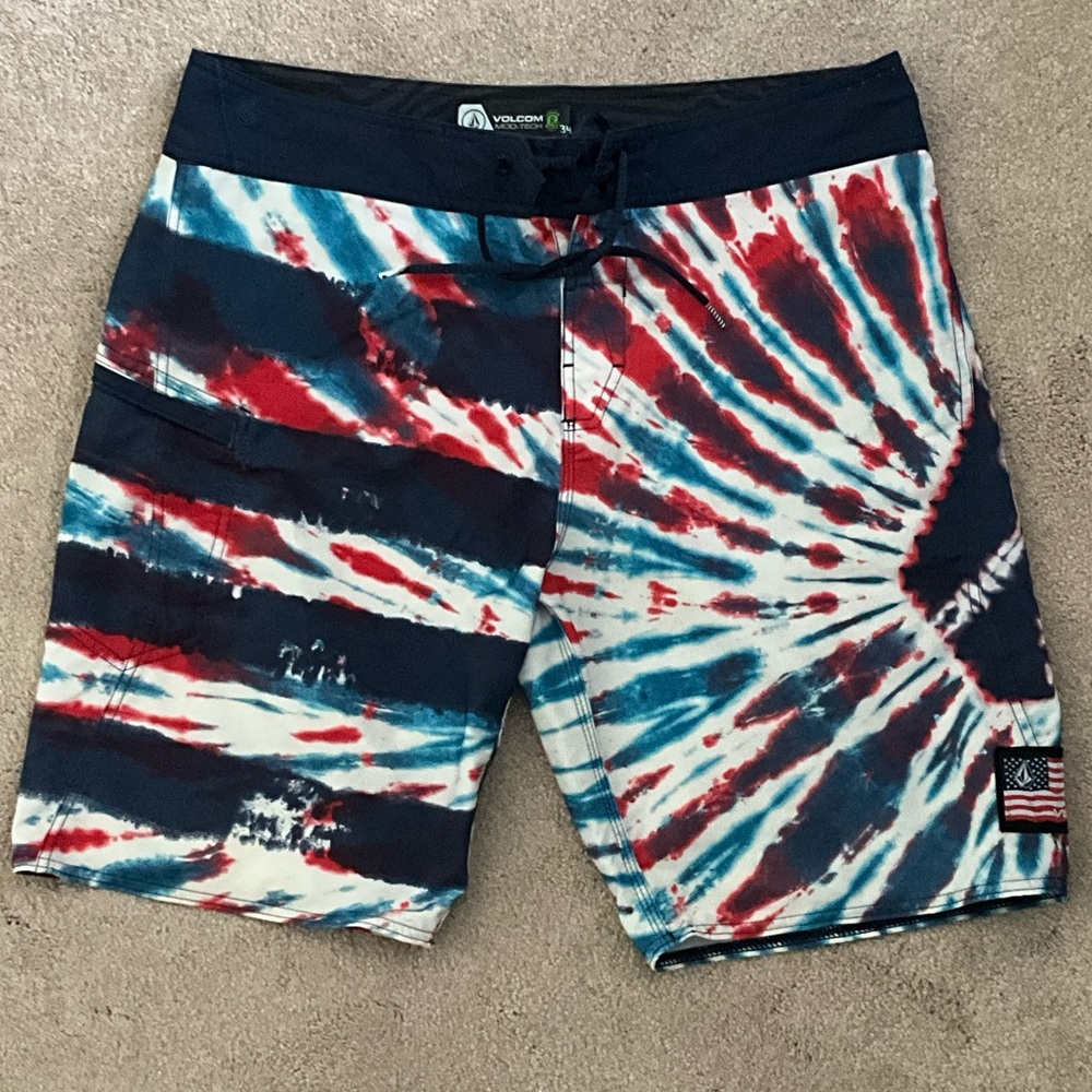 Volcom Men's Spiral Tie-Dye Board Shorts - Red, Blue, White